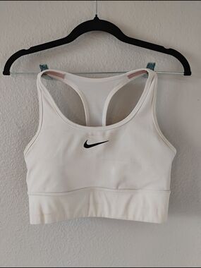 Nike White Racerback Sports Bra with Black Swoosh Size Small
